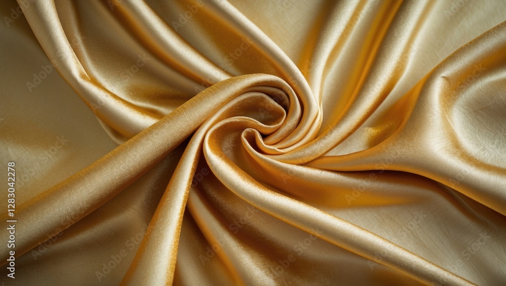 Poster golden satin fabric texture with soft folds and intricate wave patterns for textile design and fashi