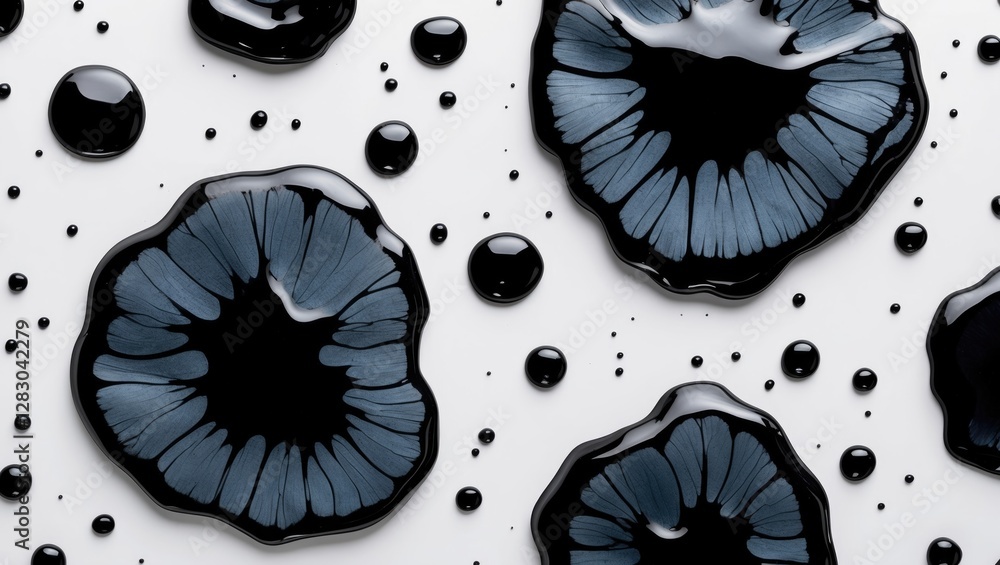 Aufkleber abstract black ink patterns on white background showcasing fluid shapes and textures for creative de