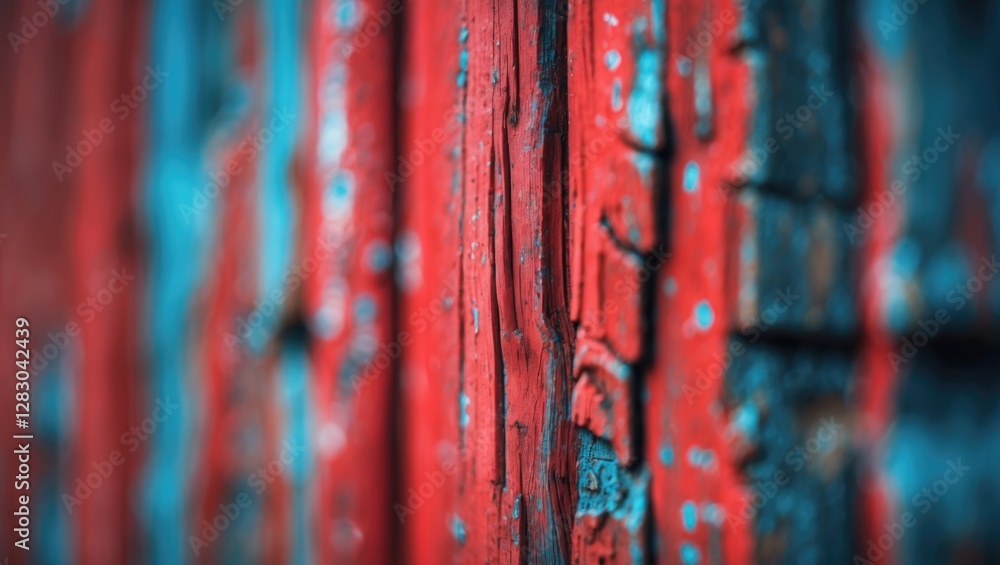 Poster blurred wooden texture showcasing vibrant red hues with an out-of-focus background, creating an arti