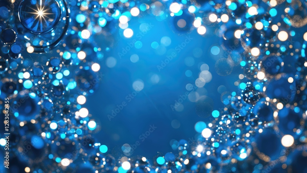 Poster blue bokeh background with shimmering lights and circular shapes creating a festive atmosphere suita