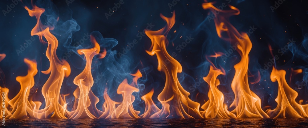 Poster colorful flames with smoke against a dark background creating a dynamic and abstract visual effect i