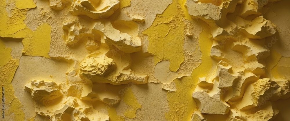 Poster textured abstract background with uneven yellow surface featuring varying shades and layers of paint