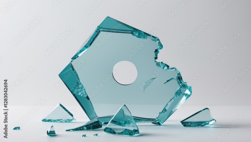 Poster broken glass design element with central hole isolated on transparent background for creative projec