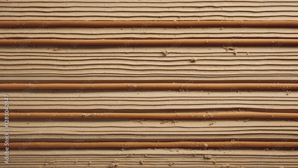 Poster textured surface of layered brown clay with horizontal lines and grooves for design or background us