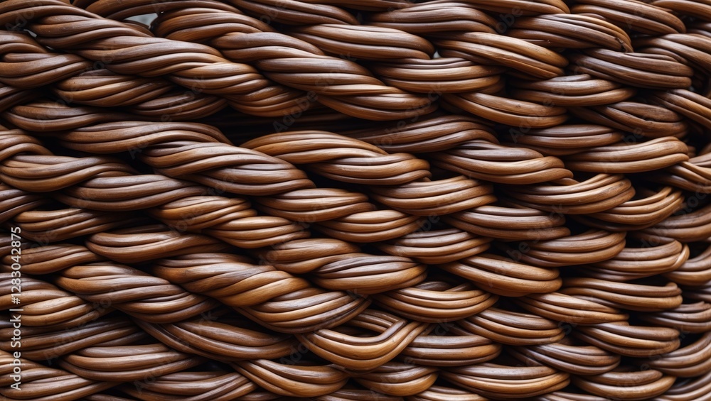 Poster detailed view of a textured brown braided wicker surface showcasing intricate weaving patterns and n