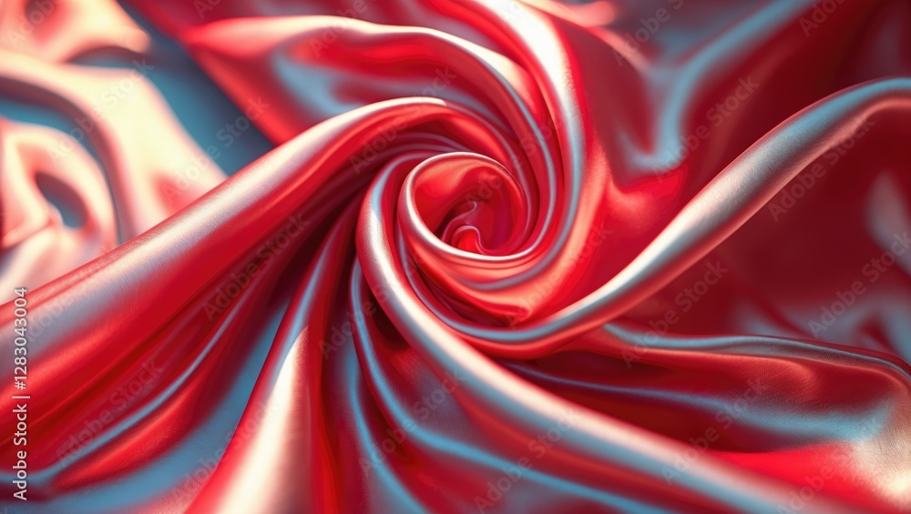 Poster abstract close-up of smooth red satin fabric in a swirling, luxurious texture with soft lighting and