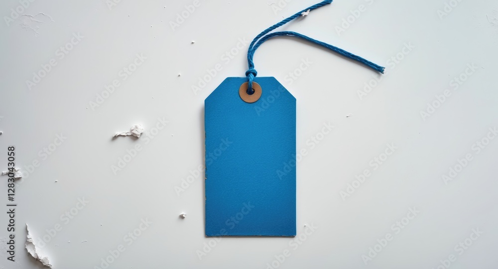 Aufkleber blue cardboard tag with a string on a white background for labeling and branding purposes.