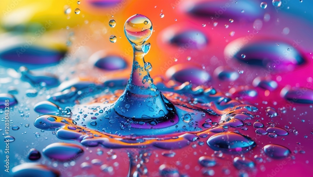 Poster colorful water droplets creating a mesmerizing abstract pattern on a vibrant background capturing th