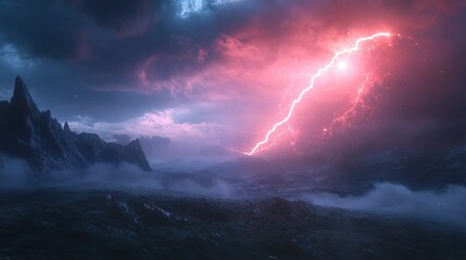 Fototapeta premium A bolt of lightning from the sky hit the ground.