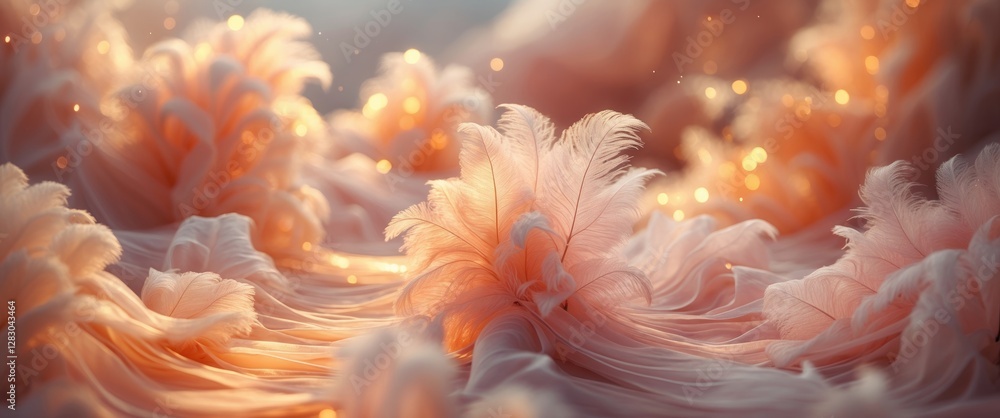 Aufkleber soft abstract pink feathers with delicate textures in a dreamy landscape illuminated by gentle warm 