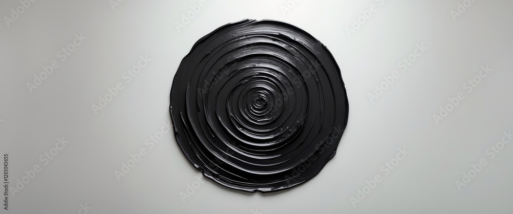 Poster circular black brush stroke texture isolated on white background showcasing artistic design and dept