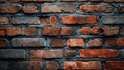 Brick wall texture with a weathered appearance showcasing red and gray tones, ideal for backgrounds and architectural designs.