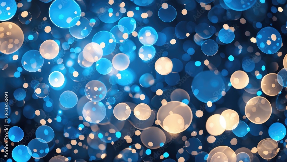 Poster blue bokeh background with soft glowing orbs creating a dreamy and vibrant atmosphere ideal for fest