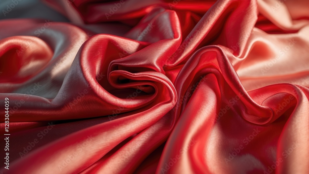 Poster close-up of smooth red satin fabric with elegant folds and creases creating texture and depth in nat
