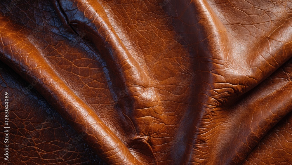 Poster rich brown leather texture showcasing natural creases and patterns for artistic and design applicati