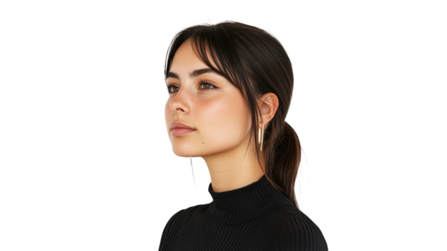 Profile portrait of a young woman with a ponytail - Powered by Adobe