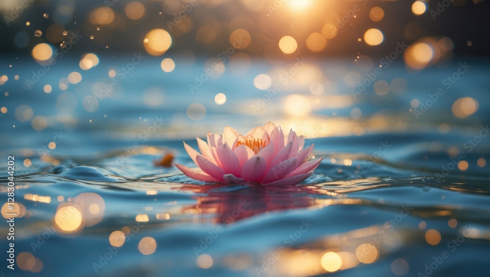 Aufkleber serene water lily with blurred golden bokeh background creating a tranquil and dreamy atmosphere in 
