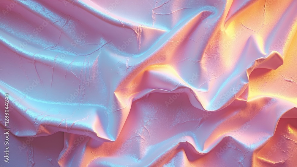Poster textured satin fabric background with soft folds and pastel colors illuminated by light creating a s