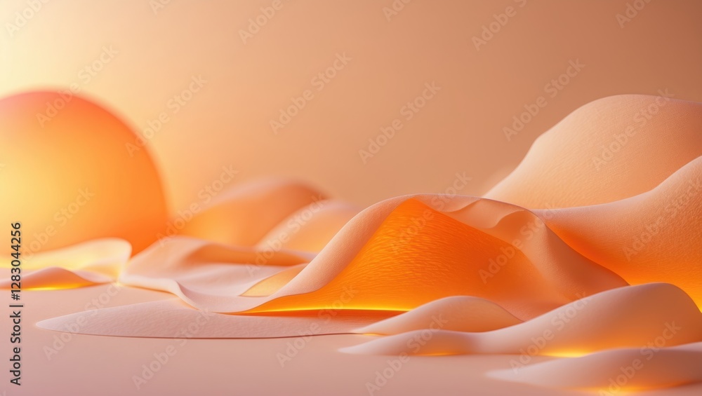 Poster abstract landscape design with soft curves and gradients in warm orange hues representing fluid form