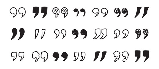 Quotation mark doodle hand drawn set. Quotation marks drawing for quotes template