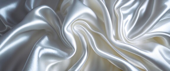 Fototapeta premium Luxurious white satin silk fabric with elegant ripples and smooth texture ideal for high-end design and decorative backgrounds