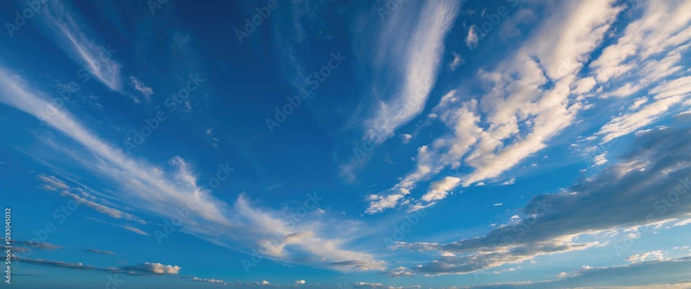 Poster vast blue sky with wispy clouds creating a serene and tranquil atmosphere ideal for backgrounds or n