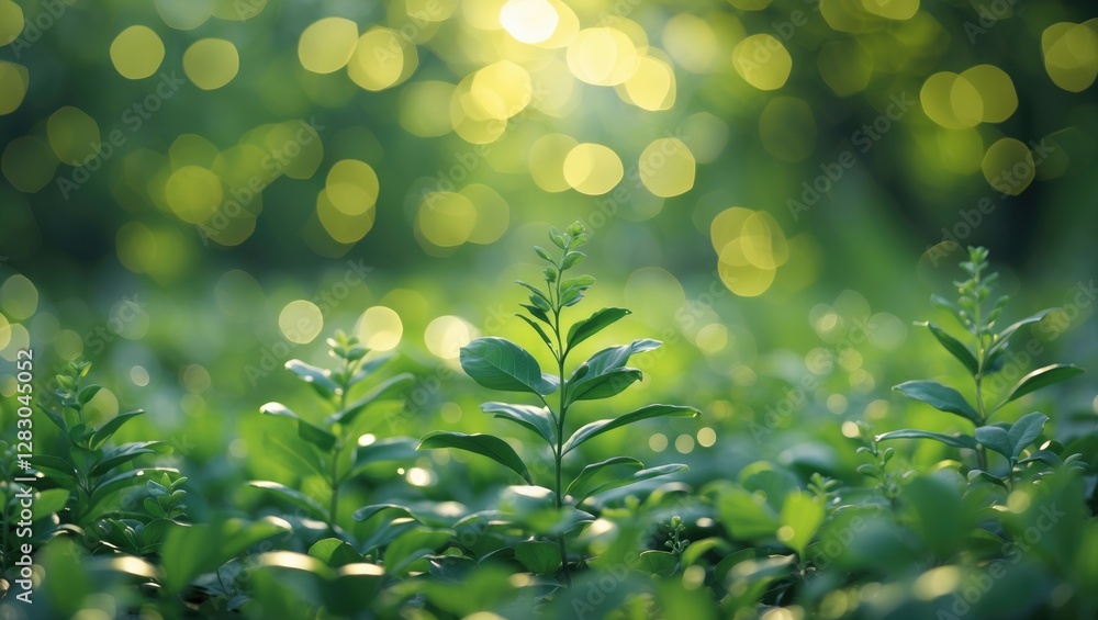 Aufkleber lush green foliage with soft bokeh effect creating a serene nature background ideal for relaxation a