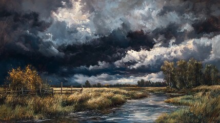 Dark clouds gather as the storm approaches, painting the sky in ominous hues.