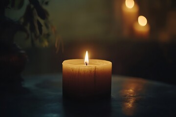 Burning candle in the dark