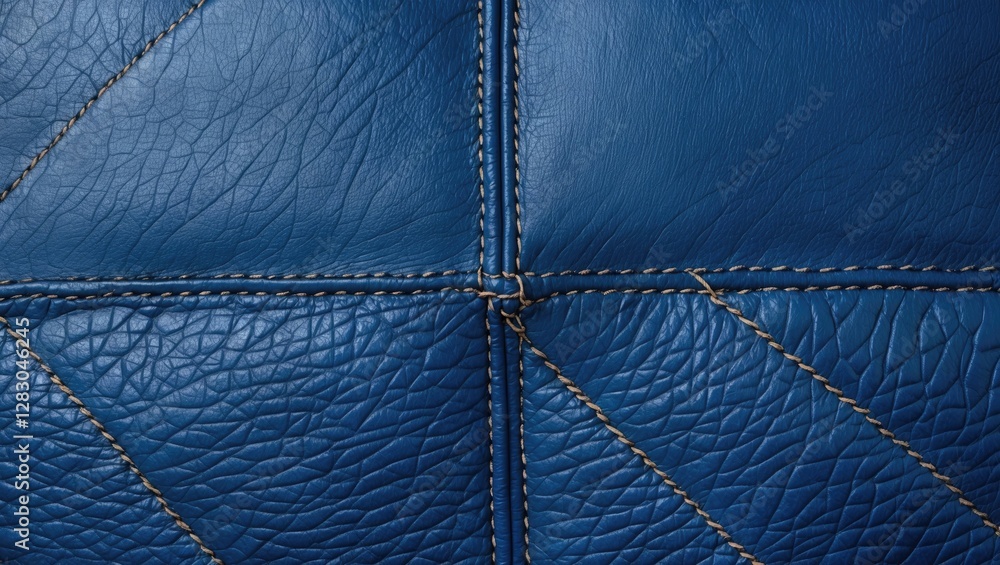 Poster textured blue leather background with visible stitching patterns suitable for design and artistic ap