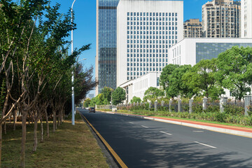 Empty urban road and buildings in the city