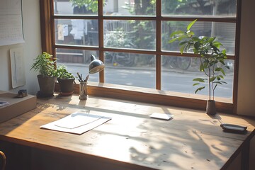 Sunlit workspace by the window