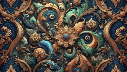Luxurious Ornate Swirl Pattern Baroque and Rococo Inspired Digital Art