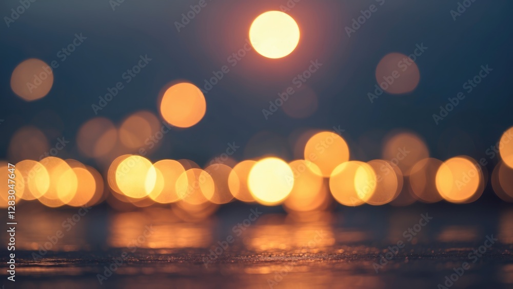 Poster soft blurred bokeh sunset lights creating a dreamy atmosphere with warm tones and reflections on a s