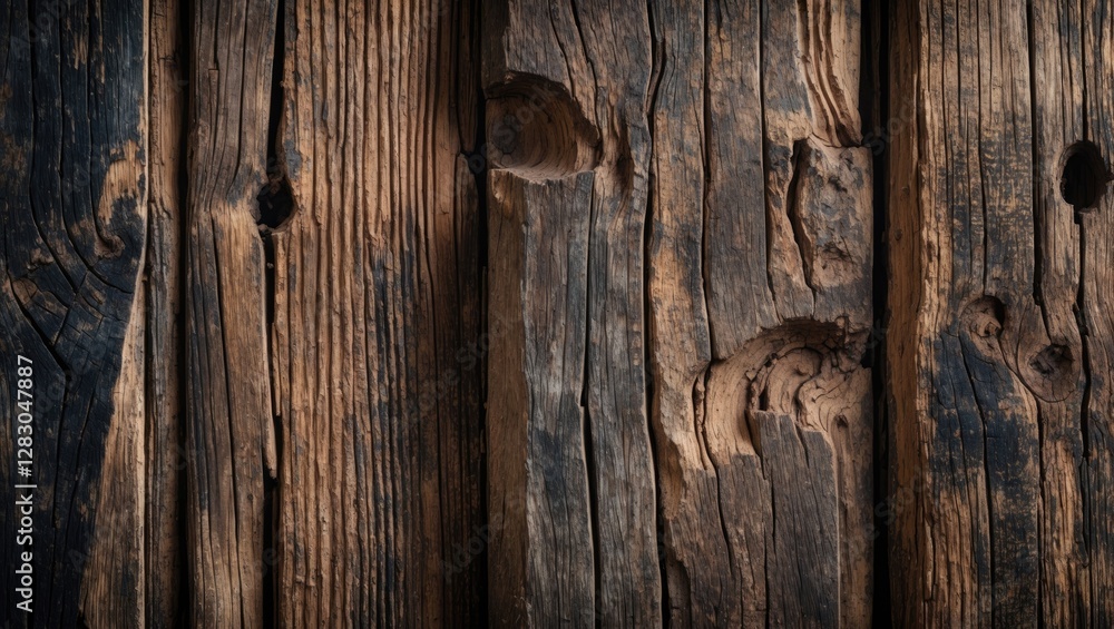 Poster textured rustic wooden surface with natural grain patterns and imperfections in a dark color palette