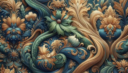 Luxurious Ornate Swirl Pattern Baroque and Rococo Inspired Digital Art