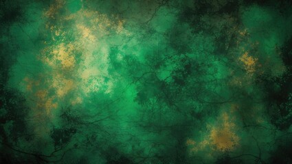 Fototapeta premium Textured abstract background in various shades of green with subtle golden highlights and dark patterns