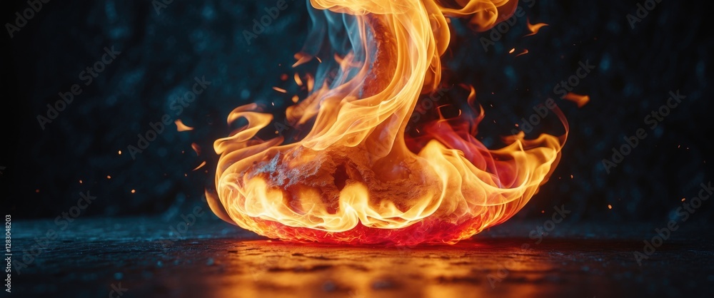 Poster bright and glowing flames swirling against a dark background creating a dramatic and captivating vis