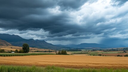 Obraz premium Stormy sky with dark clouds, perfect for a website banner or header. The photo has been edited to give it a moody feel.