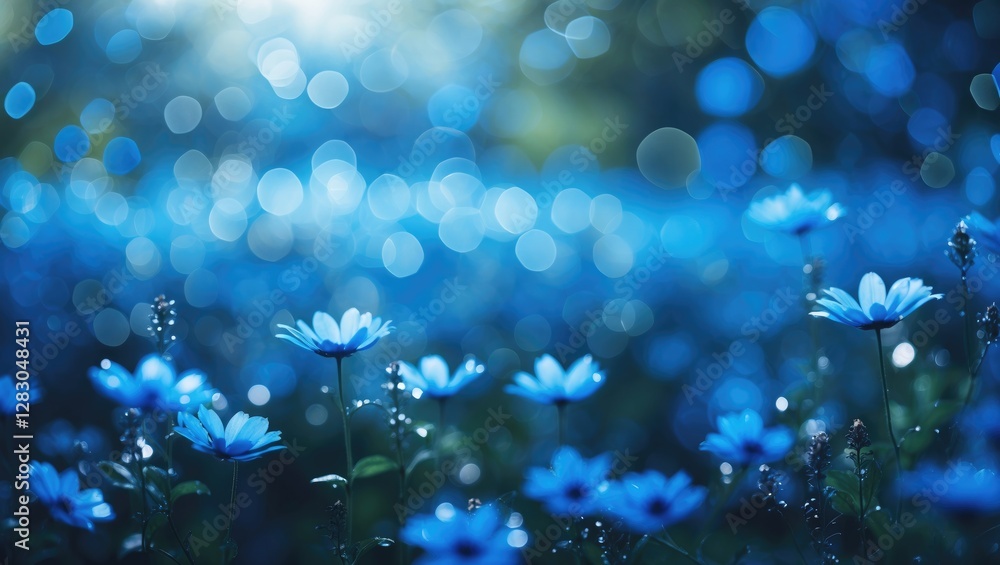 Aufkleber blue bokeh effect in a natural setting with delicate flowers and soft defocused background for a ser