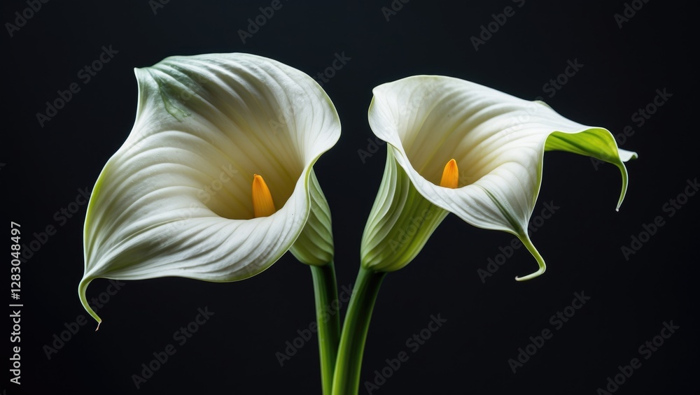Poster elegant calla lilies on a contrasting black background showcasing their delicate features and vibran