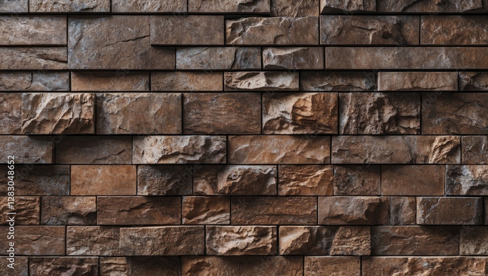Poster textured brown stone wall background with natural rock patterns for architectural and design project