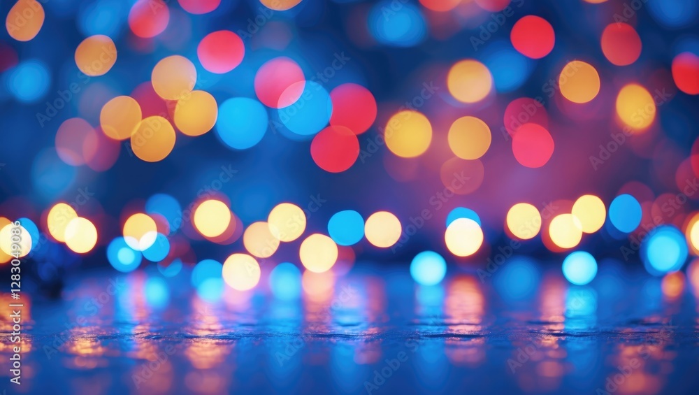 Aufkleber vibrant blue bokeh background with colorful lights and reflections creating an elegant festive atmos