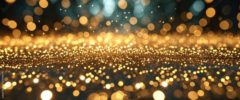 Aufkleber golden bokeh background with sparkling light particles and blurred turquoise effect for festive and 