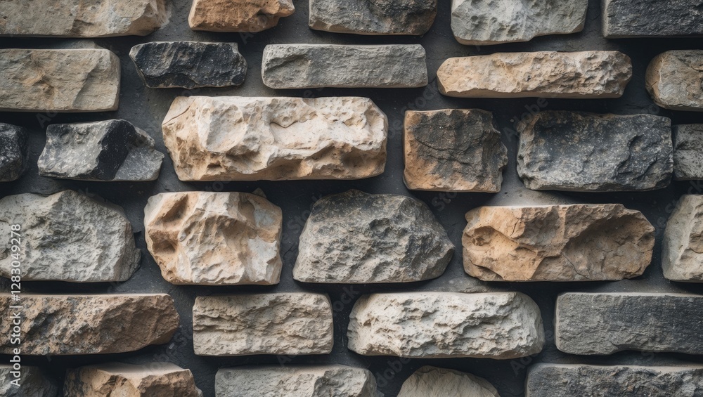 Aufkleber textured stone wall with various sizes and colors of natural stones arranged in a pattern for archit