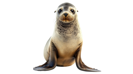 Seal resting calmly on a white background