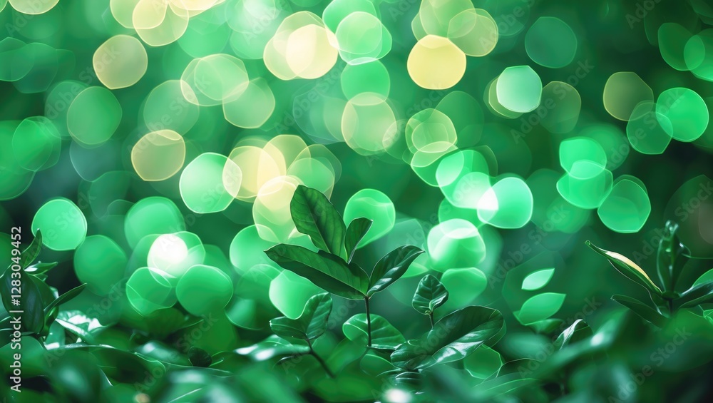 Poster vibrant green bokeh background with blurred foliage creating a calming and refreshing atmosphere for