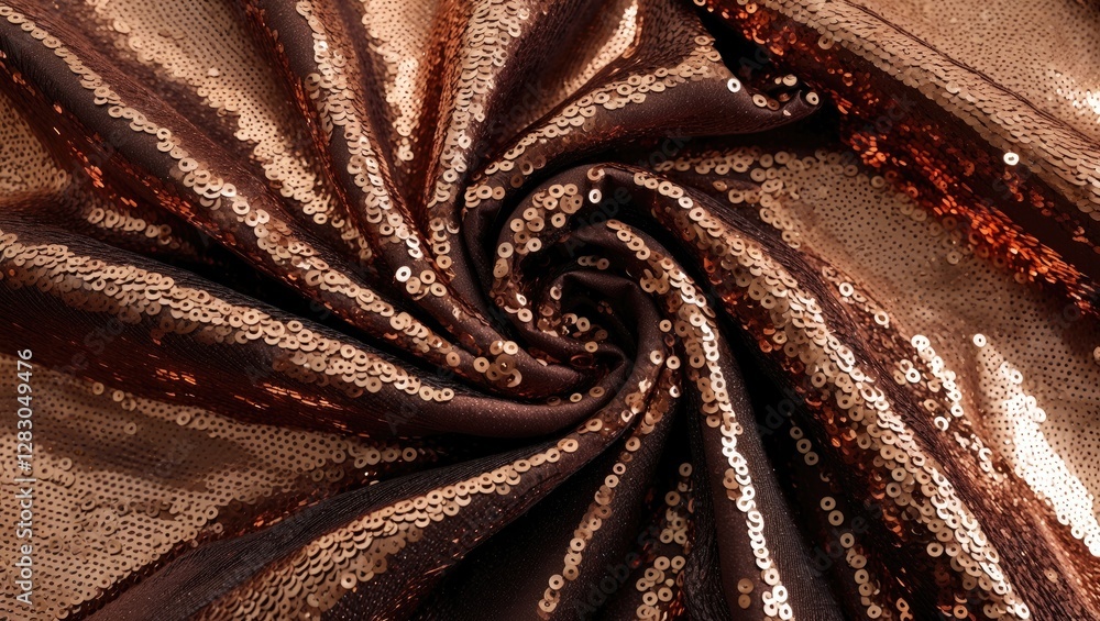 Aufkleber rich brown sequined fabric swirled in an abstract pattern showcasing a luxurious shimmer and texture