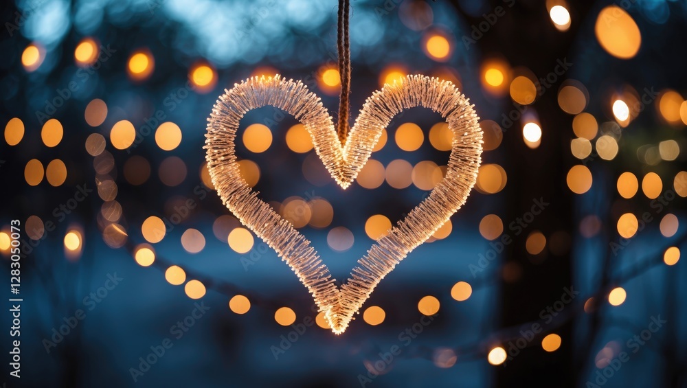 Poster heart-shaped bokeh lights creating a romantic atmosphere with soft glowing background in a beautiful
