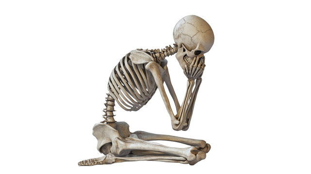 Sad skeleton in a thoughtful pose